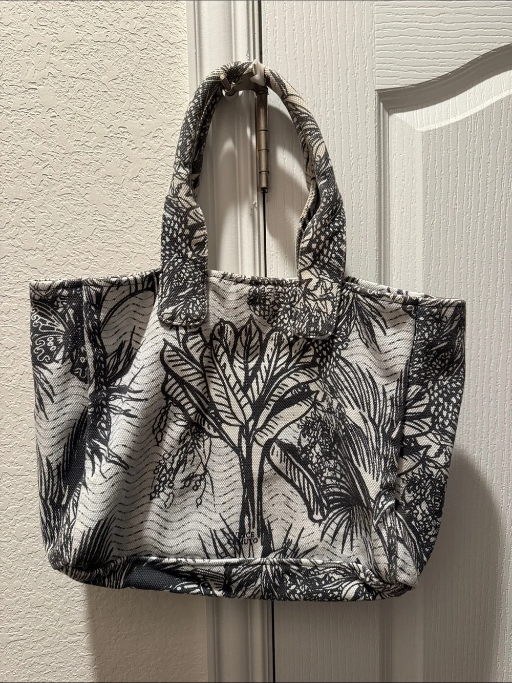 Vince Camuto Black and White Botanical Canvas Tote